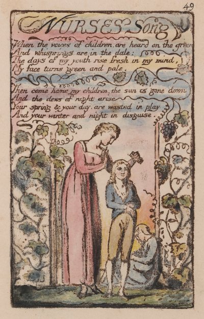 Songs of Innocence and of Experience, Plate 49, Nurses Song (Bentley 38) by William Blake